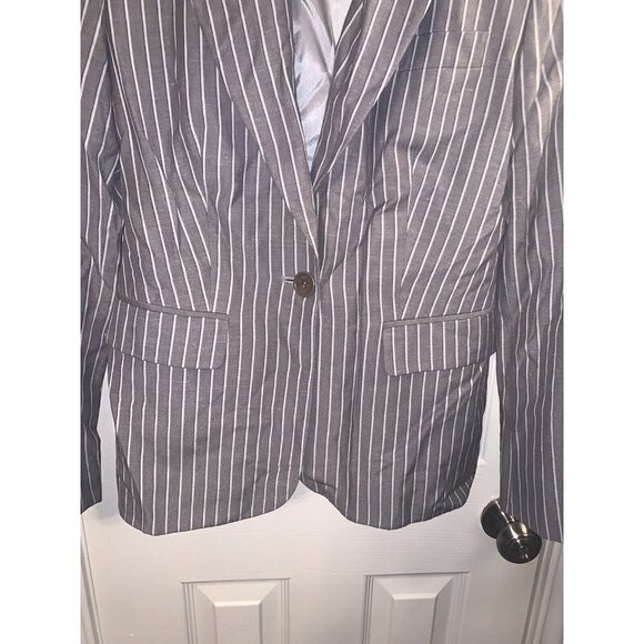 IPEKYOL Gray White Striped One Button Linen Blend Casual Career Blazer Size 8 - Picture 4 of 12
